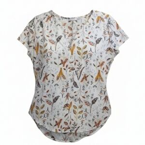 hinge by Anthropologie Cream Orange Cap Sleeves Floral Top - XS
